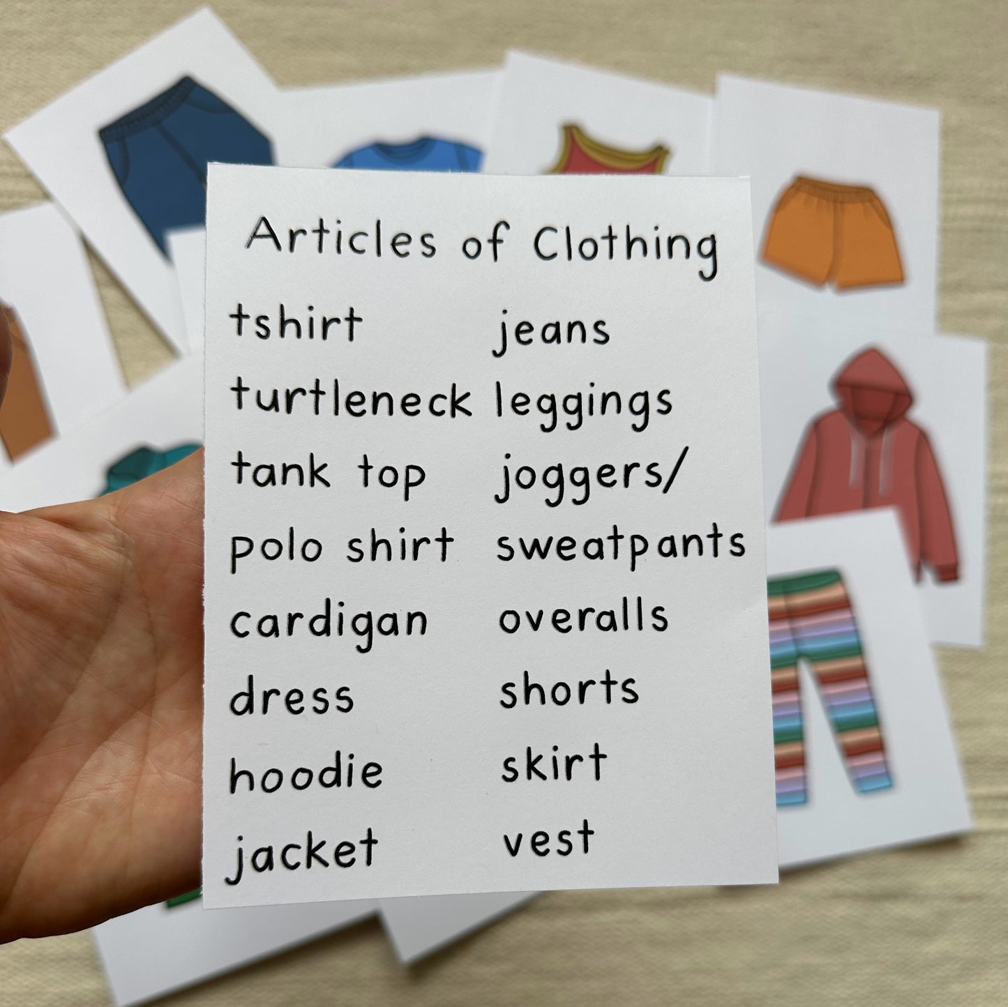 Toddler Articles of Clothing Cards